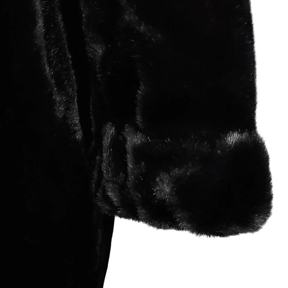 ALPINE STUDIO ~ Black Faux Mink Coat with Hood ~ XL ~ 38” L - Picture 8 of 16